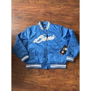 Detroit Lions NFL Ultra Game Black Blue Varsity Bomber Jacket Men's Large NEW